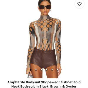 Amphitrite Bodysuit Shapewear Fishnet Polo Neck Bodysuit (Revolve)